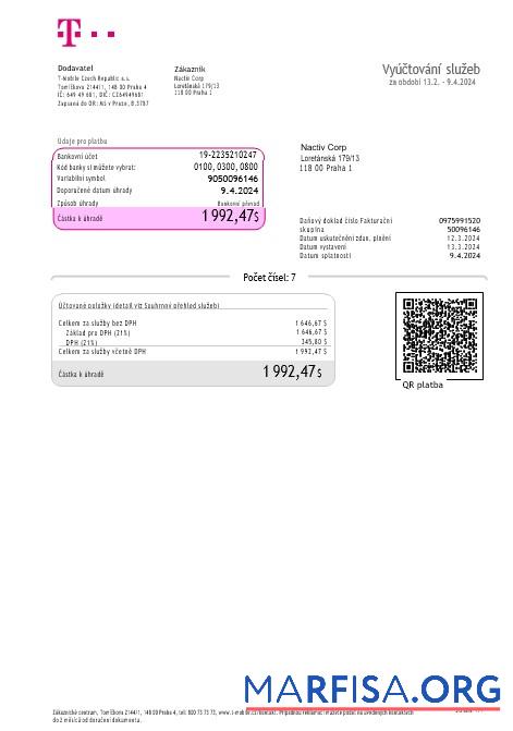Downloadable Czech Republic T Mobile business utility bill Word and PDF template (2)
